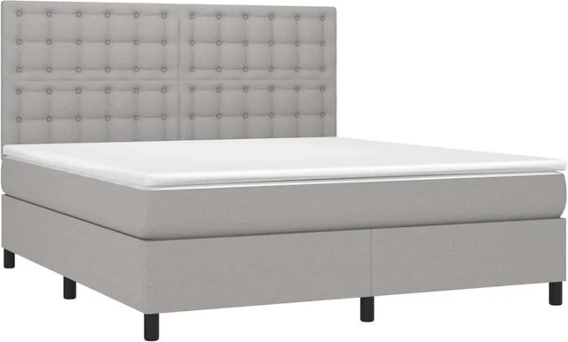 vidaXL Boxspringbett mit Matratze in Hellgrau, Hybridbett mit LED-Unterbettbeleuchtung und USB-Ladeport, B/T: 180 x 200 cm - Bild 1