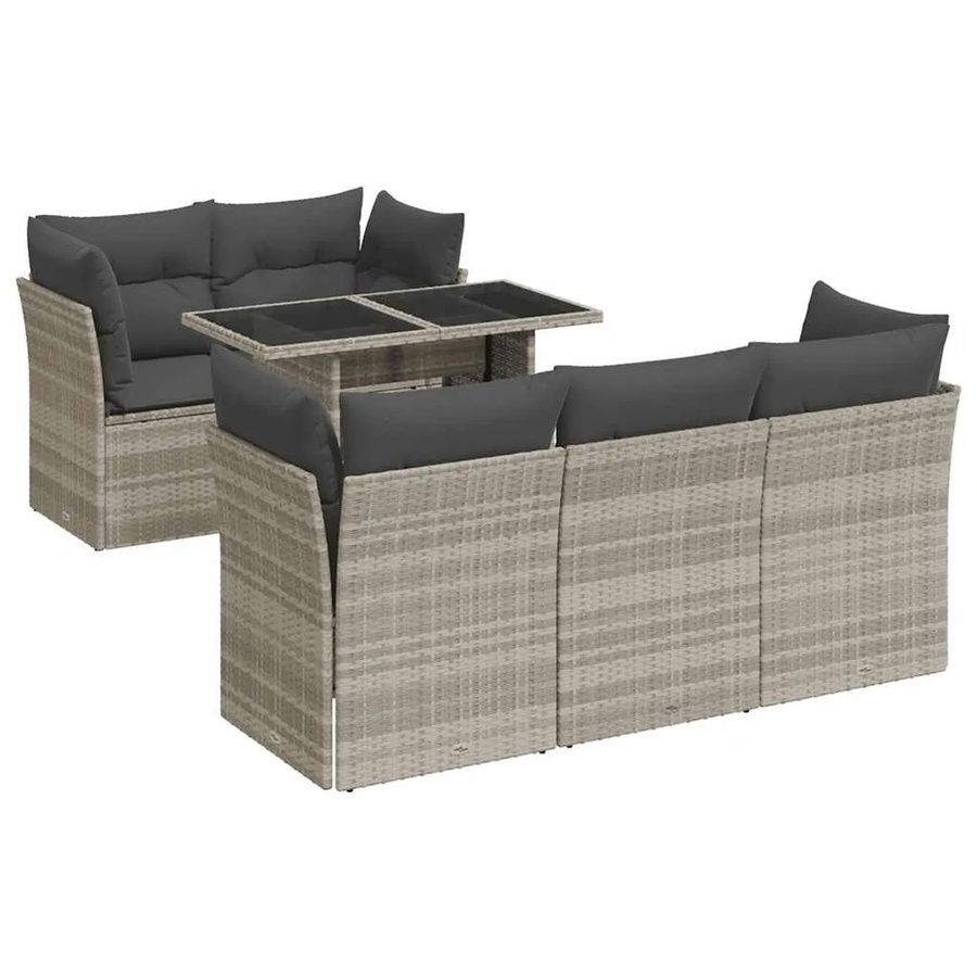 vidaXL 6-teilige Garten-Sofagarnitur aus Poly-Rattan mit Kissen in Hellgrau - Bild 2
