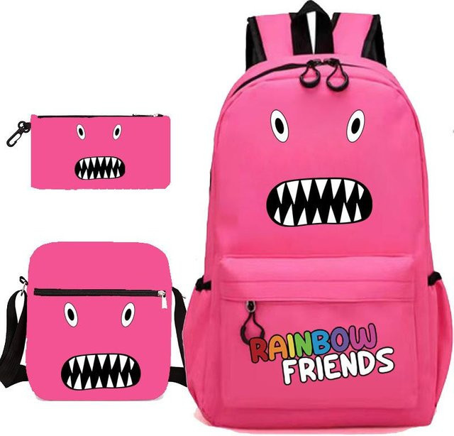 3-teiliges Schulrucksack-Set für Schüler in Pink aus Oxford-Stoff mit Schultasche, Schultergurt und Federmäppchen - Bild 1