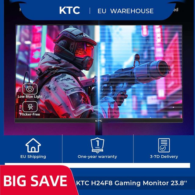 KTC H24F8 Gaming Monitor 23,8 Zoll Full HD Fast IPS 190Hz 1ms HDR10 Schwarz - Bild 1