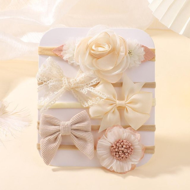 YULIN Stirnband, Blumen Spitzen Schleife, Nylon, beige, Mädchen - Bild 1