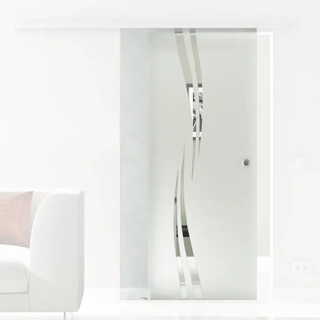 Levidor Glasschiebetür Augsburg mit Griffmuschel, transparent/weiß, B: 77,5 cm, H: 205 cm - Bild 1