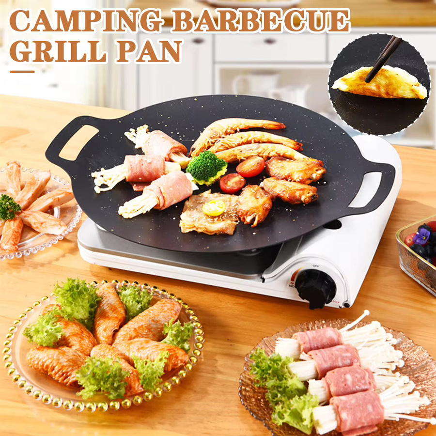 Aihogard Camping-Grilltablett mit Doppelgriff, antihaftbeschichtete Mehrzweck-Grillsteakpfanne aus Keramik in Schwarz, Durchmesser: 28,0 cm - Bild 2