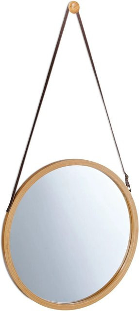 Relaxdays Hängespiegel aus Bambus in Braun mit nordischem Design, rund, Durchmesser: 38 cm, Tiefe: 1,5 cm - Bild 1