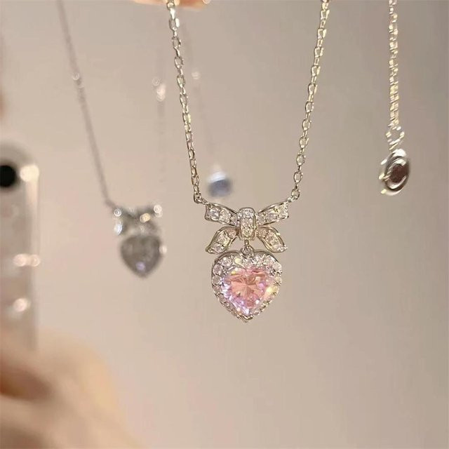Halskette mit rosa Herz, Strasssteine, Choker, Damen - Bild 1