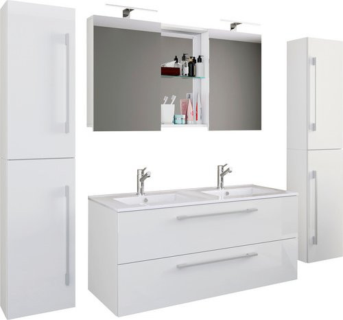 VCM Badmöbel-Set Budasi 5-teilig mit Doppelwaschplatz und Keramik-Waschtisch in Weiss - Bild 1