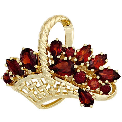 Colfem Brosche Korb, 333 Gelbgold, Granat, rot, Unisex - Bild 1