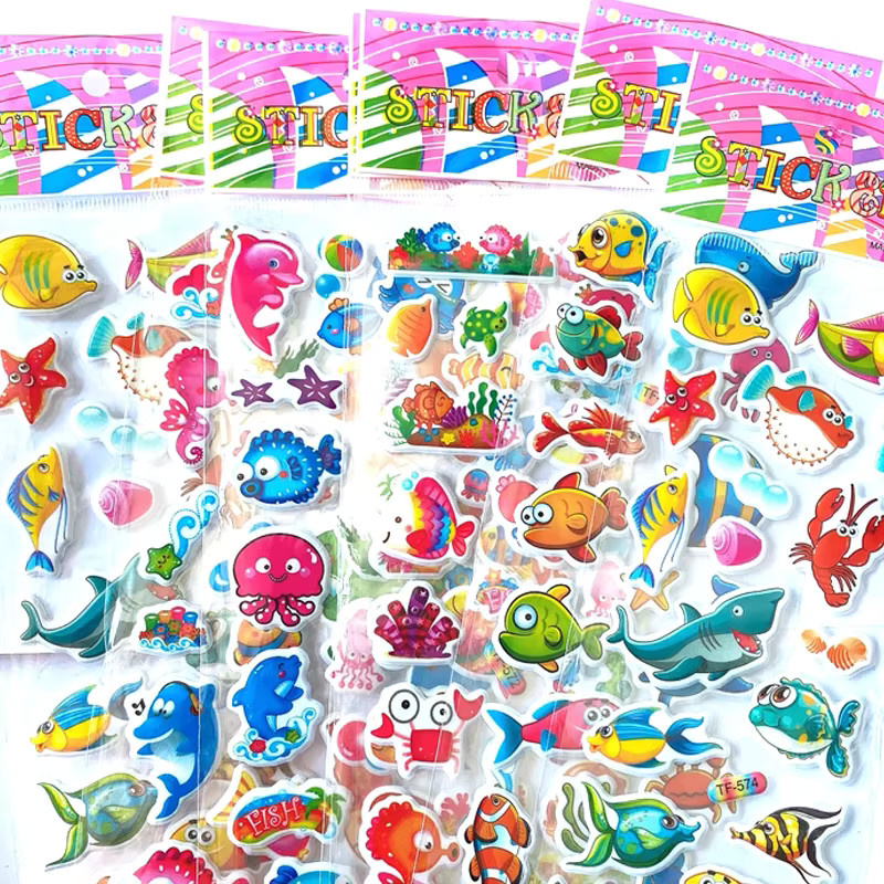 TMZ 3D-Blasenaufkleber mit Meerestieren und Fischen in Multicolour, wiederverwendbare Cartoon-Aufkleber für Schule und Klassenzimmer - Bild 4