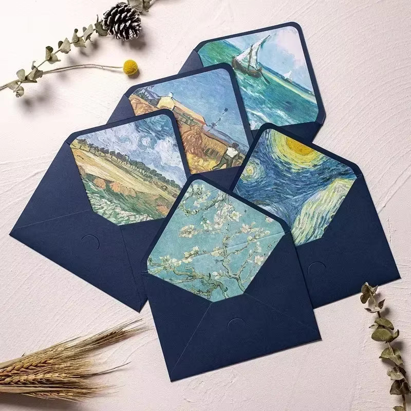 5 Stück Van-Gogh Briefumschläge in Blau mit Futter für romantische Einladungen und Postkarten - Bild 2