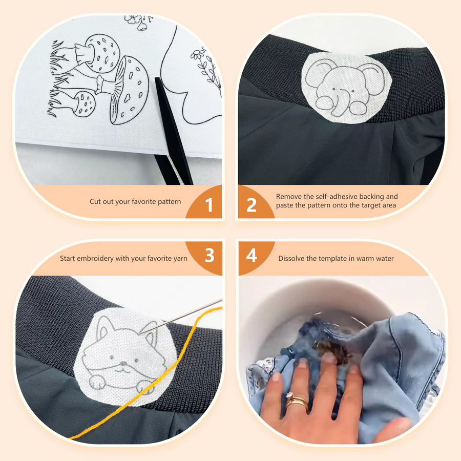 2Blatt wasserlöslicher Stabilisator mit Tiermotiven in Weiß für Stickmuster und Kunsthandwerk auf Stoff und Papier - Bild 2