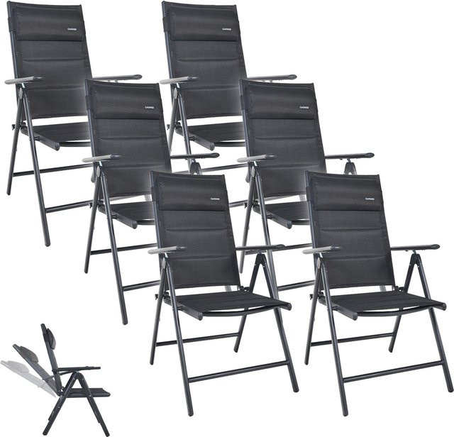 GARMIO Gartenstuhl FLORENZ 6er Set in Schwarz, 7-fach verstellbare und klappbare Balkonstühle aus Textilene inklusive Nackenkissen für Terrasse und Garten - Bild 1