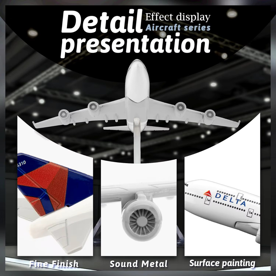 ZOCO Delta Airlines B747, Flugzeug Modell, Metall, 1:400, 16cm - Bild 5