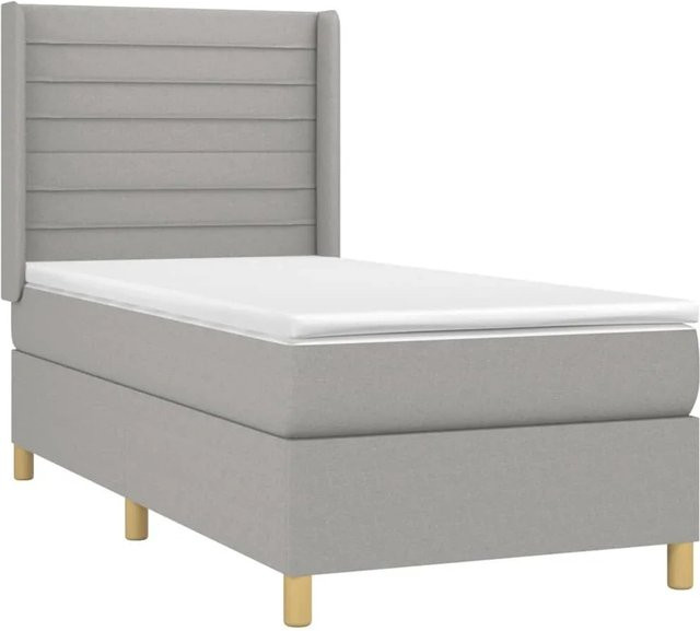 vidaXL Boxspringbett mit Matratze in Hellgrau, Hybridbett mit LED-Unterbettbeleuchtung und USB-Ladeport, B/T/H: 90 x 200 cm - Bild 1
