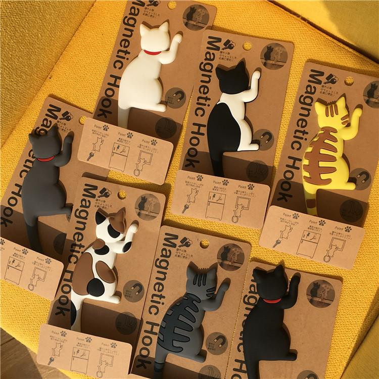 Topmix Magnetischer Kühlschrankaufkleber mit Katzen-Design und biegbarem Schwanz für Schlüssel und Notizen in Schwarz, Weiß, Grau oder Gelb - Bild 3