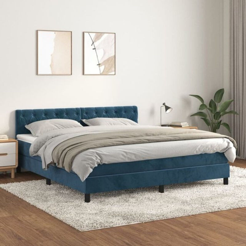 Vidaxl Boxspringbett mit Matratze aus Samt in Blau, B/T/H: 160 x 200 x 78 cm - Bild 1