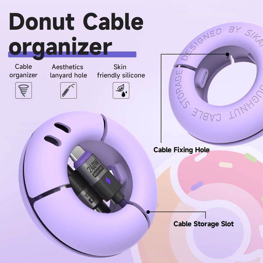 Donut Kabel Organizer mit Magnet zur Aufbewahrung von Micro USB und USB Typ C Kabeln und Kopfhörern - Bild 3