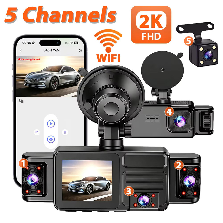 GMAIPOP 5-Kanal Auto-Dashcam mit 360 Grad Panorama-Aufnahme, 2K HD WLAN Auto-DVR, 24/7 Parküberwachung, Nachtsicht, G-Sensor und Schleifenaufzeichnung in Schwarz - Bild 7