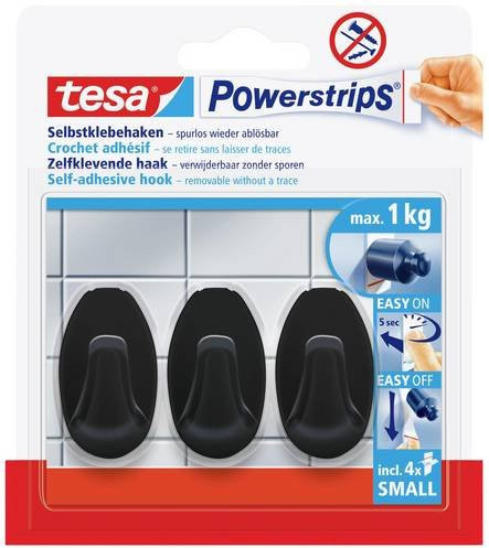 tesa Black Hooks S Selbstklebehaken Oval Schwarz 3 Stück B: 1,4 cm x H: 3,4 cm - Bild 1