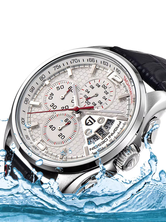 PAGANI DESIGN Chronograph, Quarz, Edelstahl, Leder, Weiß, Herren - Bild 7