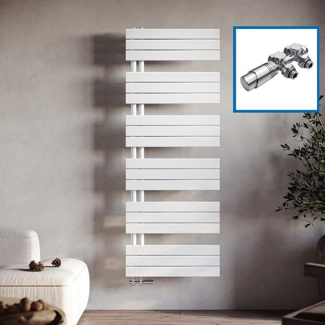 SONNI Elektrischer Badheizkörper mit Thermostat in Weiß, Flacher Handtuchtrockner aus Stahl Emaille, Höhe: 131,4 cm, Breite: 50,0 cm, Tiefe: 50,0 cm - Bild 1