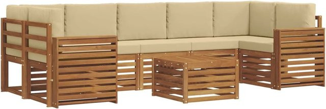 vidaXL Sofagarnitur 8-teilig aus Massivholz Akazie in Natur und Beige mit L-Form und Polsterkissen - Bild 1