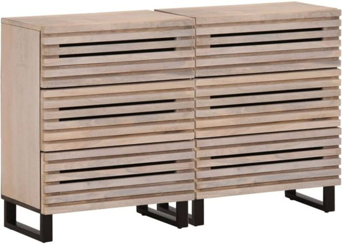 Set aus 2 Sideboards vidaxl aus Massivholz Mango und Stahl in Braun Natur, Industrial Design, B/T/H: 60 x 34 x 75 cm - Bild 1