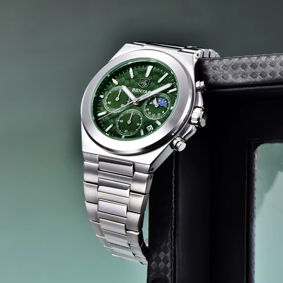 BENYAR Chronograph, Quarz, Edelstahl, Schwarz, Herren - Bild 5
