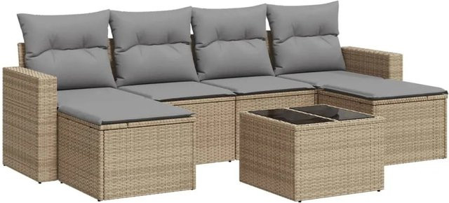 vidaXL 7-teilige Garten-Sofagarnitur aus Poly-Rattan mit Kissen in Beige-grau - Bild 1