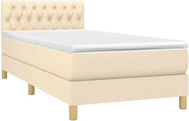 vidaXL Boxspringbett mit Matratze in Beige, Hybrid-Bett mit LED-Unterbettbeleuchtung und USB-Ladeport, B/T/H: 90 x 190 cm - Bild 1