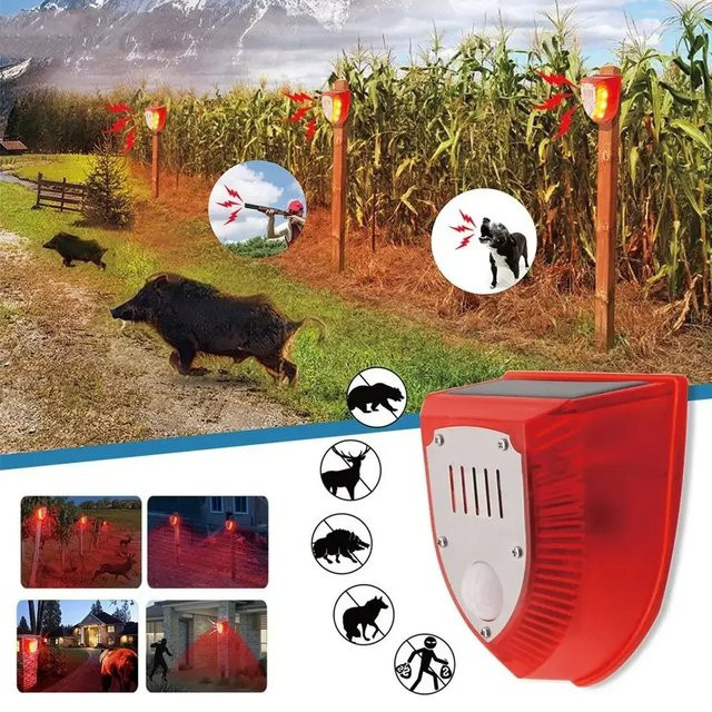 NOCCLILI Solarbetriebener Tiervertreiber für den Außenbereich mit Sicherheitsalarm und Bewegungssensor, 3 Modi, Farbe: Rot - Bild 1