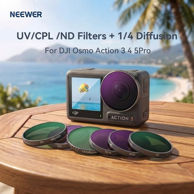 NEEWER Objektiv-Kit für DJI Osmo Action 3 4 5Pro mit ND-Filtern, UV-, CPL- und Diffusionsfiltern, mehrfach beschichtet - Bild 1