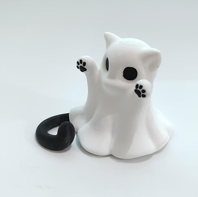 Happypilot Halloween-Geist-Ornamente in Katzenform, modernes 3D-gedrucktes Tischdekor aus Kunststoff, Weiß - Bild 1