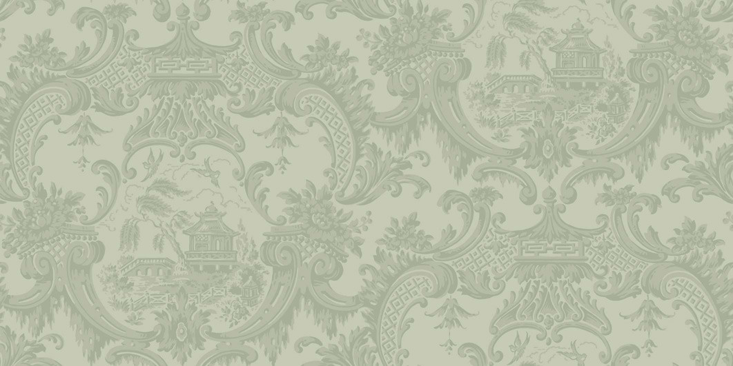 Cole & Son Tapete Chippendale China Olive in Grün, Rot und Gelb mit floralem Orient-Design aus Vlies - Bild 1