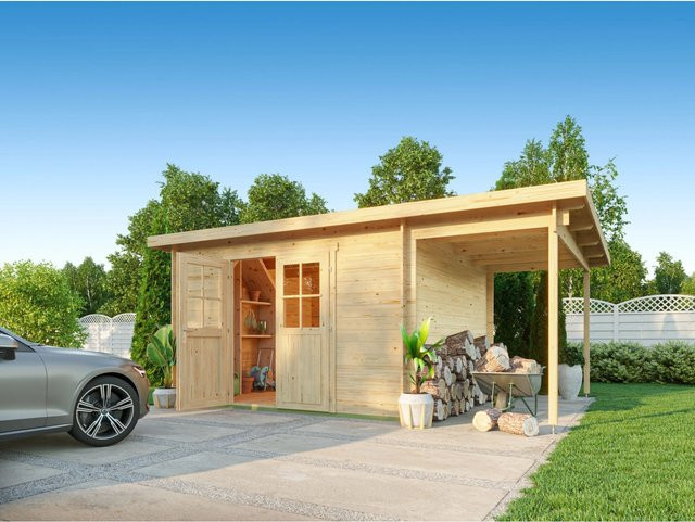 Fjordholz Gartenhaus Modell Ezra 5G Pultdach aus Holz in Braun und Transparent, Imprägniert - Bild 1