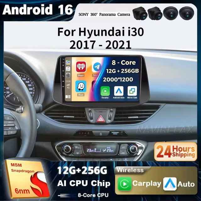 TIEYEZ Android 16 Autoradio für Hyundai I30 2017-2021 mit kabellosem Android Auto, CarPlay, GPS, Bluetooth, WIFI und 5G in Schwarz - Bild 1