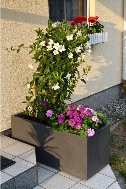 Ondis24 Pflanzkübel Vulkan 100 Doppelwandiger Blumentopf in Anthrazit mit modernem Design, B/T/H: 43,0 x 40,0 x 100,0 cm - Bild 1