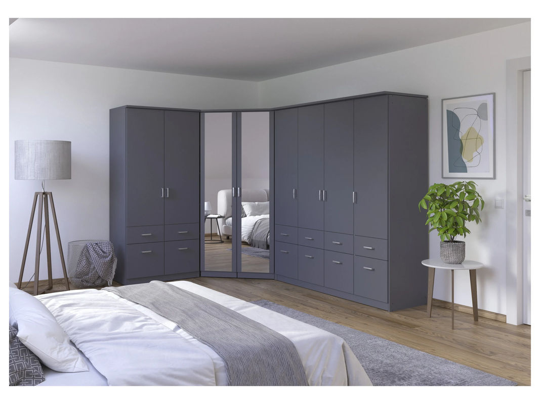 RAUCH Eckschrank Bremen 8-türig in Grau mit integrierten Schubladen und Spiegel, B/T/H: 208 x 58 x 199 cm - Bild 2