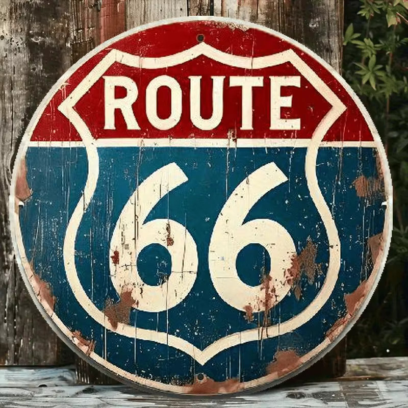 Potdemiel Retro Route 66 Metall-Wanddekoration, rundes Aluminium-Schild in Multicolour, Durchmesser: 20,32 cm - Bild 2