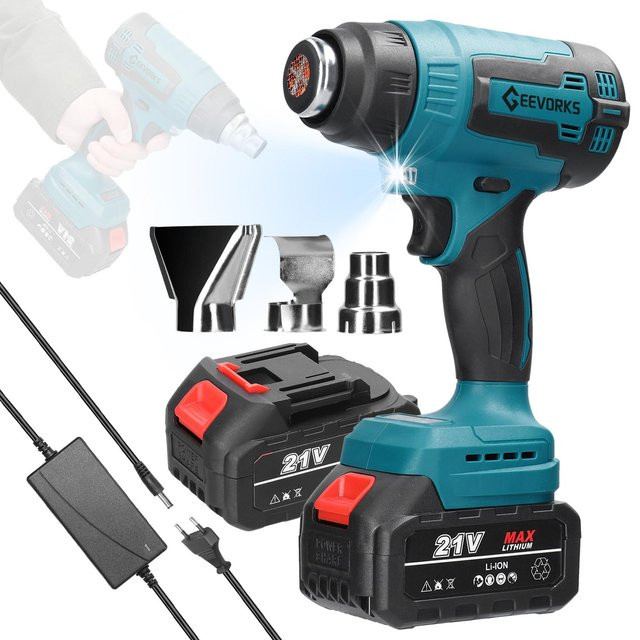 Aimo Akku Heißluftgebläse Blau mit 2 wiederaufladbaren Lithium-Batterien und EU-Stecker - Bild 1