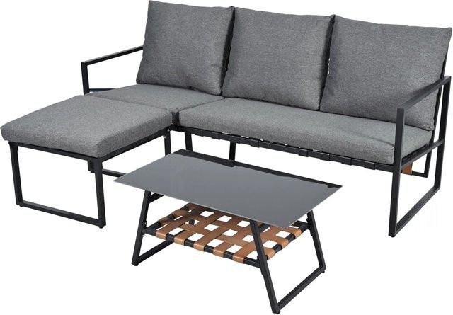 okwish Gartenmöbel-Set Eckgarnitur mit Glastischplatte in Grau im Industriestil - Bild 1