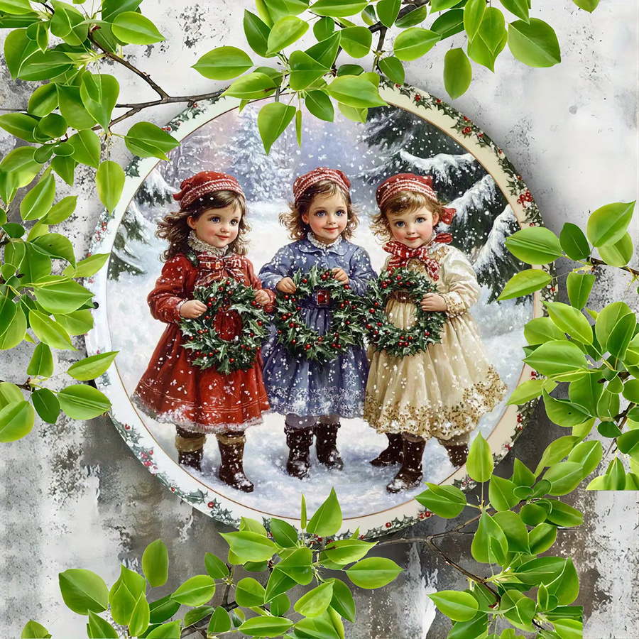 Potdemiel Metallschild Victoria Winter Christmas Scene Rund in Multicolour mit Vintage-Illustration zur Weihnachtsdekoration Durchmesser: 20 cm - Bild 3