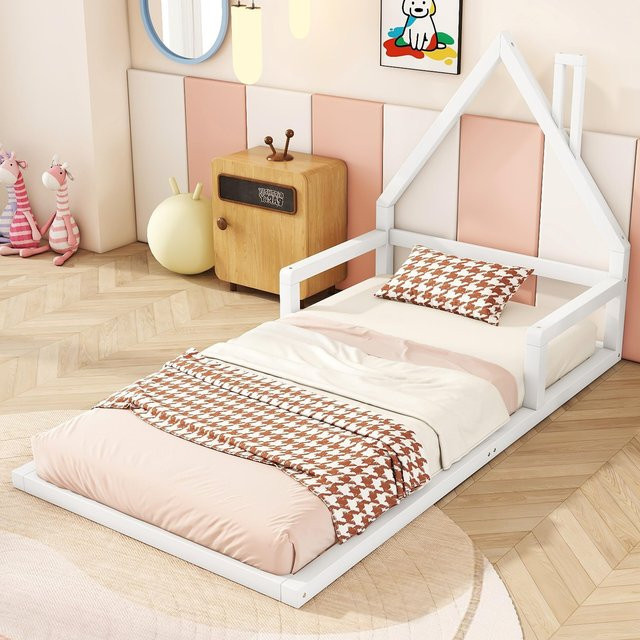 Flieks Kinderbett in Hausform aus Kiefernholz und MDF mit Lattenrost, weiß, B/T/H: 209 x 99 x 107 cm - Bild 1