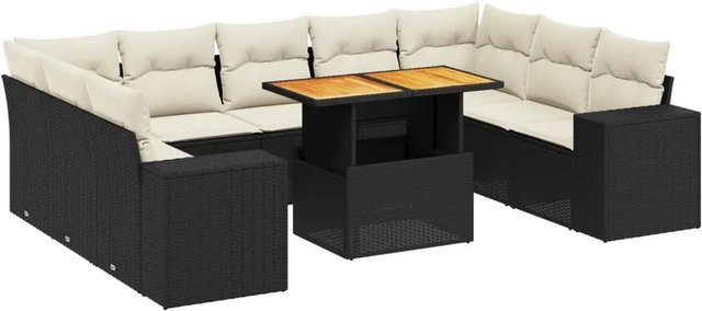 vidaXL 10-tlg. Garten-Sofagarnitur aus Poly-Rattan in Schwarz mit L-Form und Kissen - Bild 1