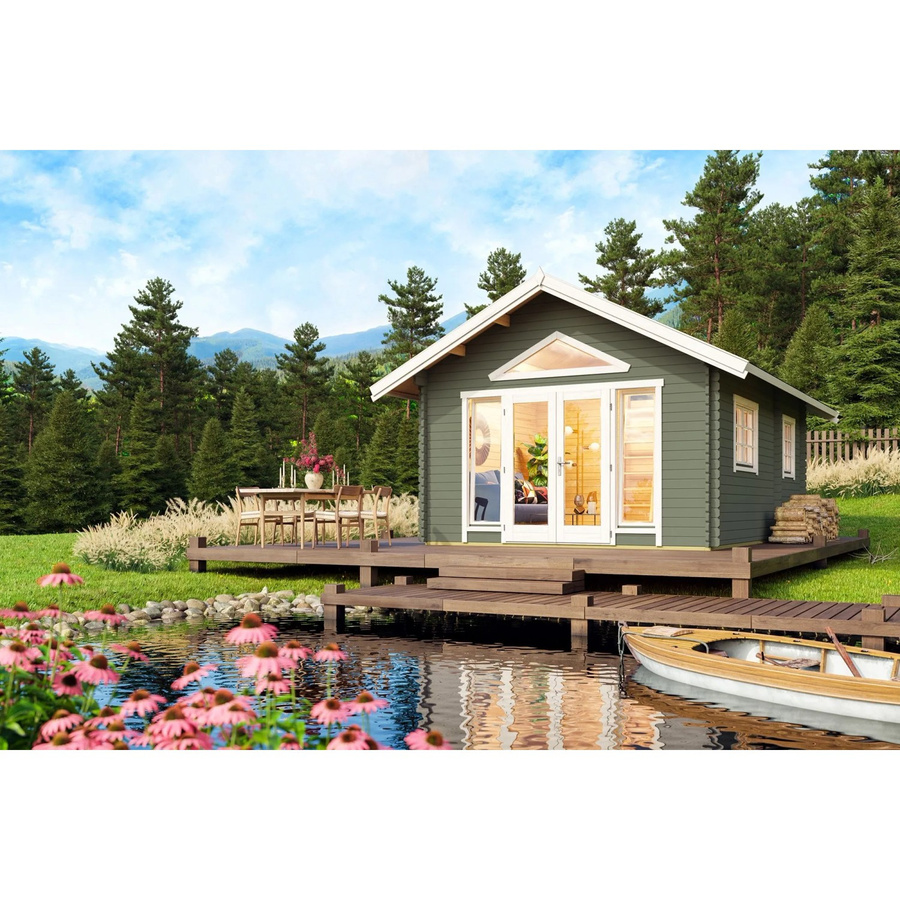 Lasita Gartenhaus Caroline Maja in Grüngrau mit Satteldach, B/T/H: 489,9 x 330,6 x 675 cm - Bild 2