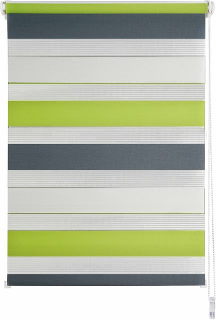 Ondeco Doppelrollo Just Triple Klemmfix blickdicht gestreift in Green-Grau B: 70 cm, H: 160 cm - Bild 1