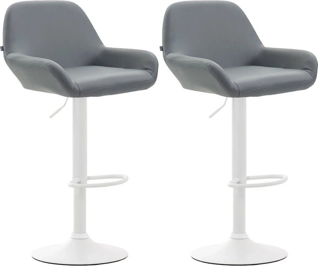 DELUKE Barhocker DUBLIN 2er Set, Barstühle aus Kunstleder in Grau und Weiß mit Rückenlehne und 360 Grad Drehsitz - Bild 1