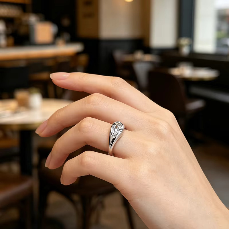 WOSTU Ring, Silber, Zirkonia, Damen, tropfenförmig, offen - Bild 2