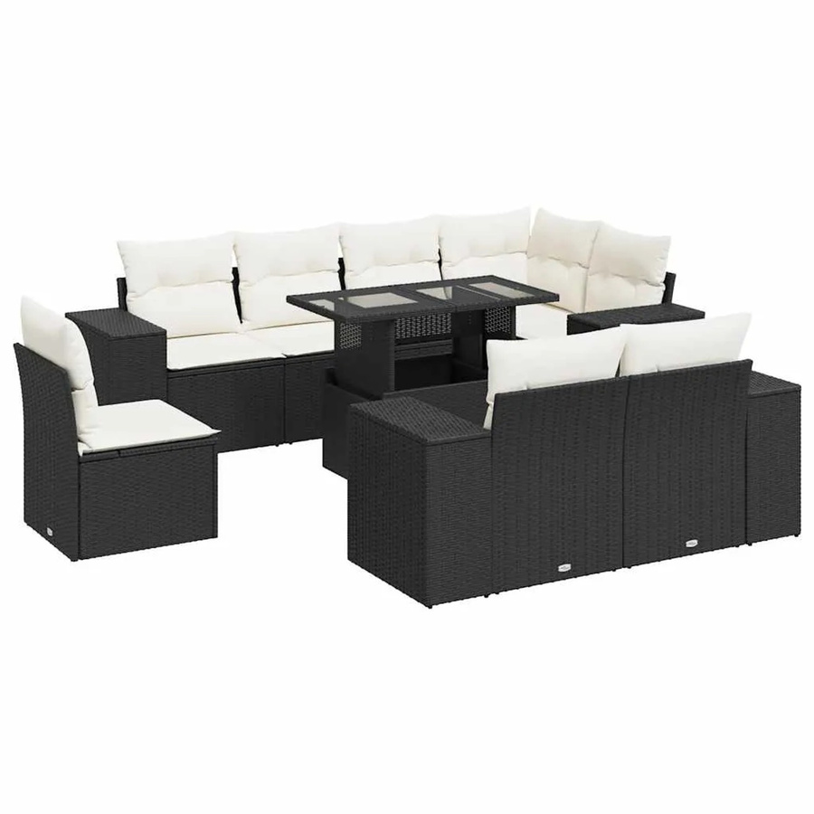 vidaXL 9-teilige Garten-Sofagarnitur in L-Form aus Polyrattan mit Kissen in Schwarz-Creme - Bild 2