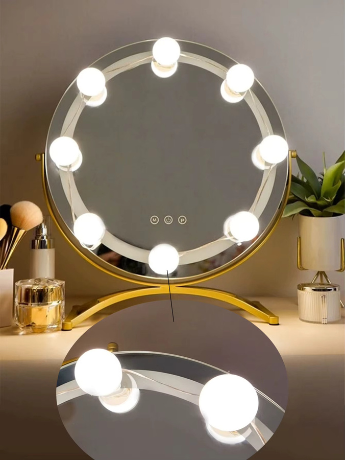 XIWANGFIRE Smarter LED-Schminkspiegel mit USB-Ladefunktion und dimmbarer Touch-Steuerung in Weiß - Bild 3