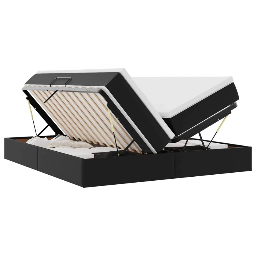 vidaXL Aufbewahrungsbett mit Matratze in Schwarz aus Kunstleder und Metall mit Lift-up-Funktion B/T/H: 200 x 200 x 48,5 cm - Bild 2